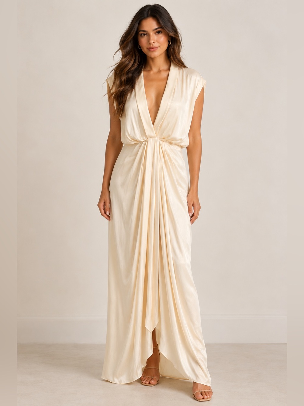 By Anthropologie Ivory Draped Maxi Dress NWT Size 10